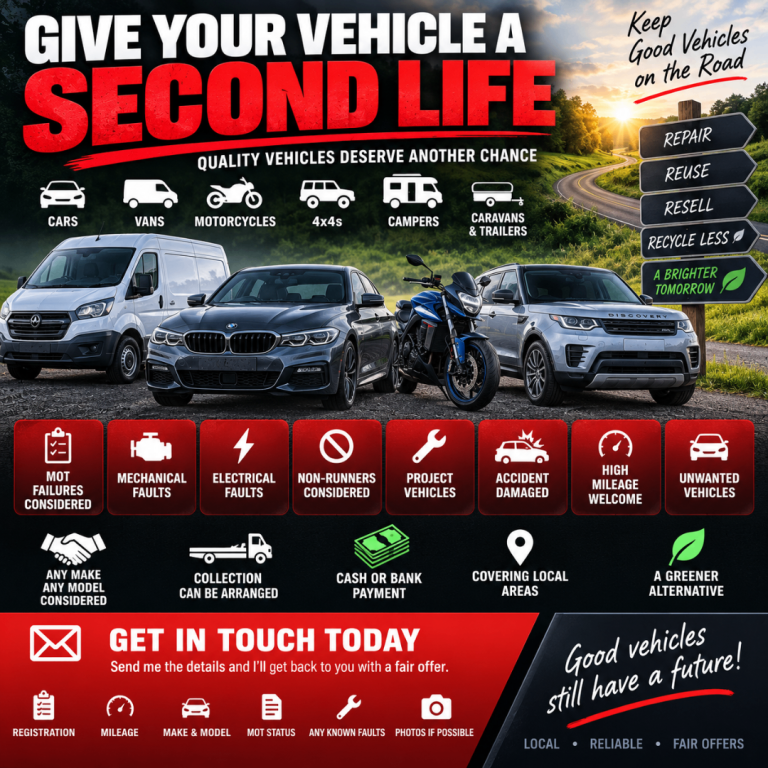 CARS, VANS & MOTORCYCLES WANTED – MOT FAILURES & FAULTY VEHICLES