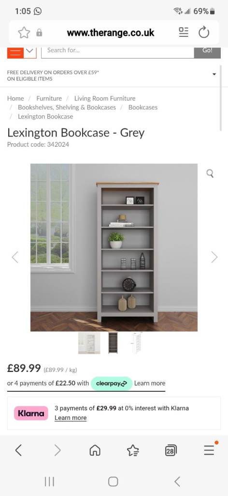 Lexington Bookcase in grey