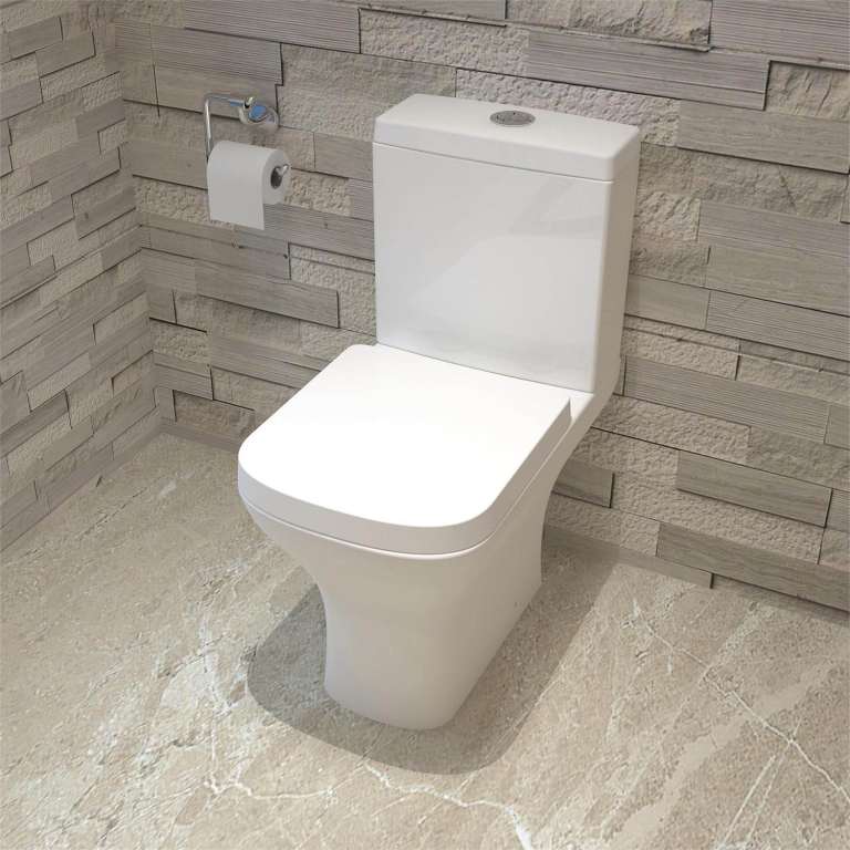 Bathroom Square Close Coupled Toilet Ceramic White Cloakroom Soft Close Seat WC Modern
