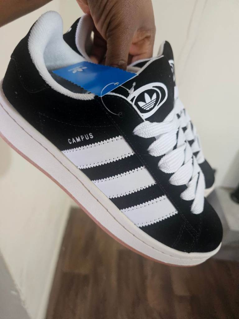 New Adidas Campus Trainers - Black Suede with White Stripes