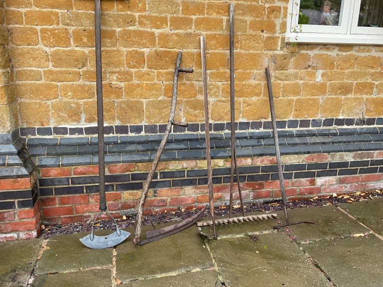 Vintage Garden Tools Set - Scythe, Rakes, and More