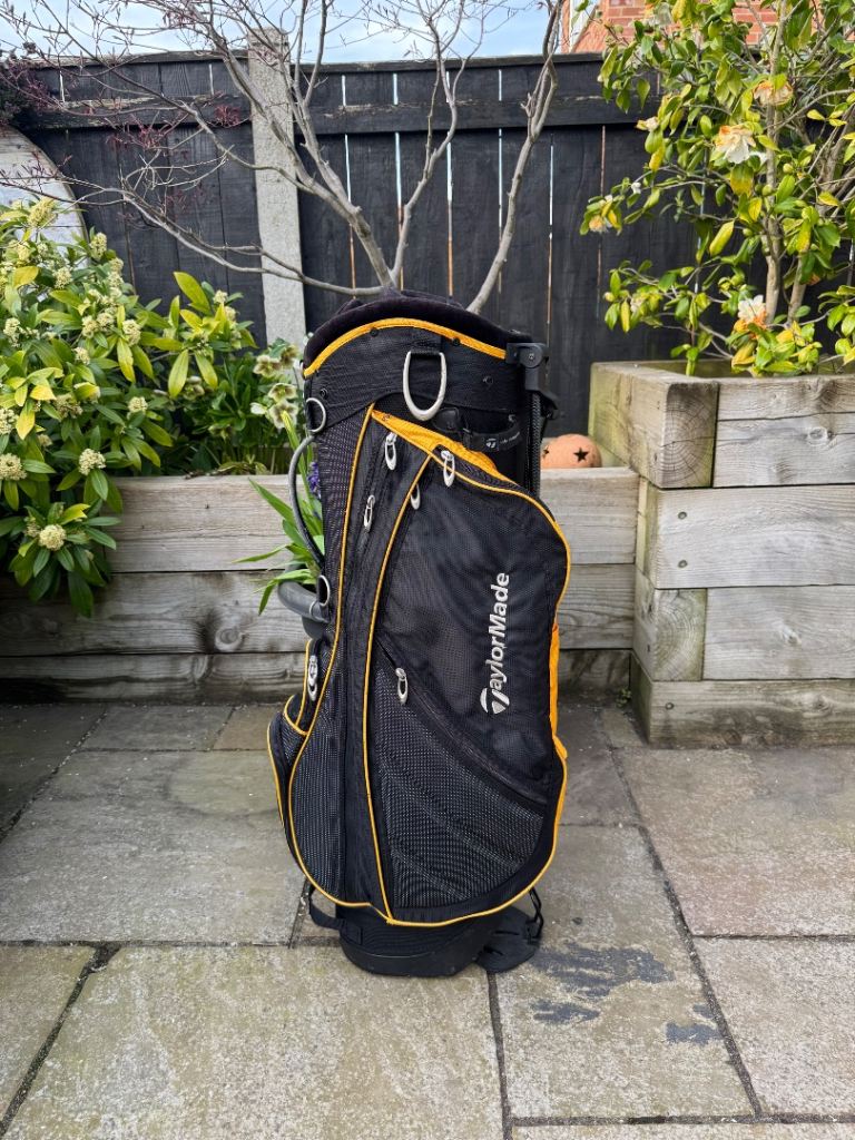 TaylorMade Golf Stand Bag - Black/Yellow - 5 Way Top, Rainhood & 4pt Strap