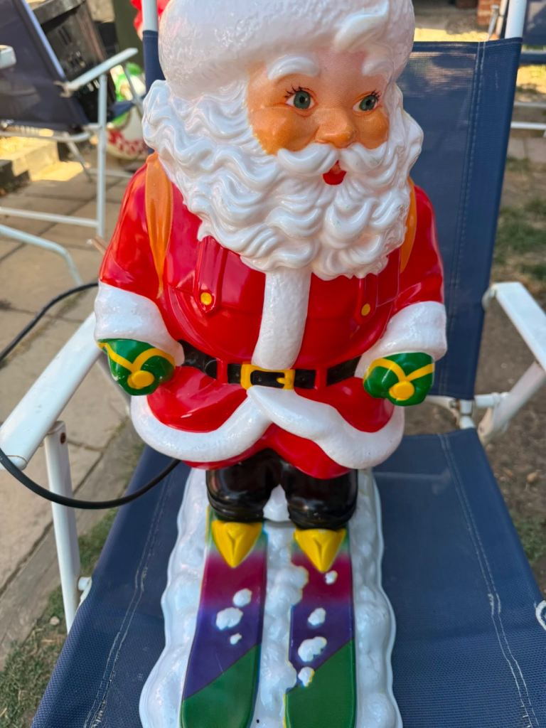 Vintage Light-Up Santa on Skis Christmas Decoration
