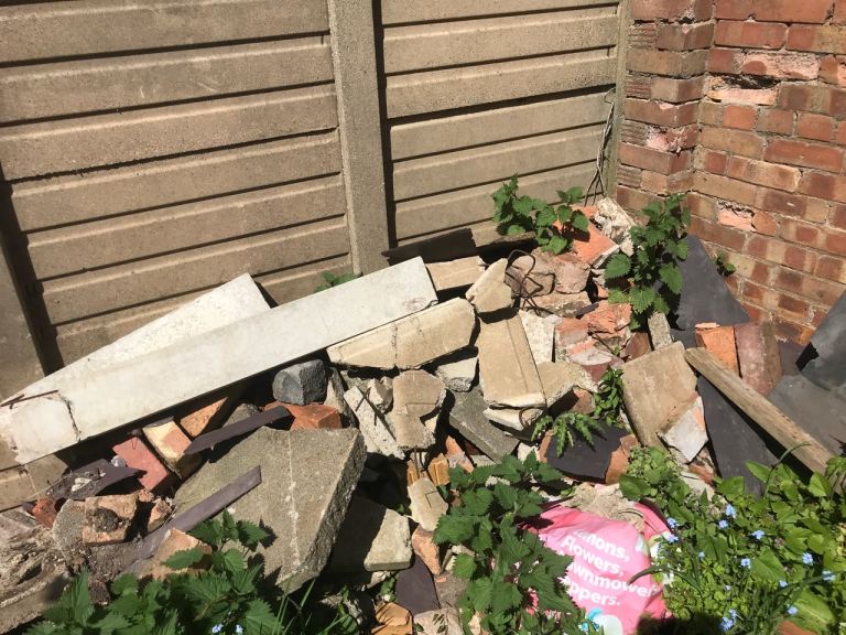 Bricks, broken slabs, rubble