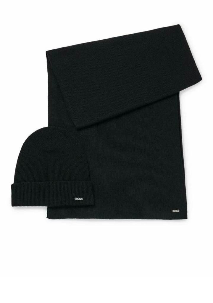 Boss Ribbed scarf and beanie hat gift set