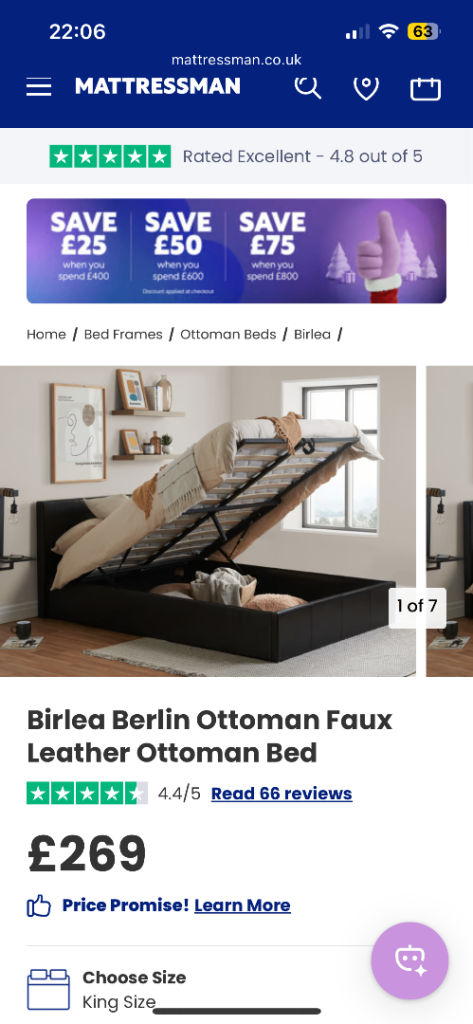 King size Mattress (still in packaging) & Ottoman Storage Bed