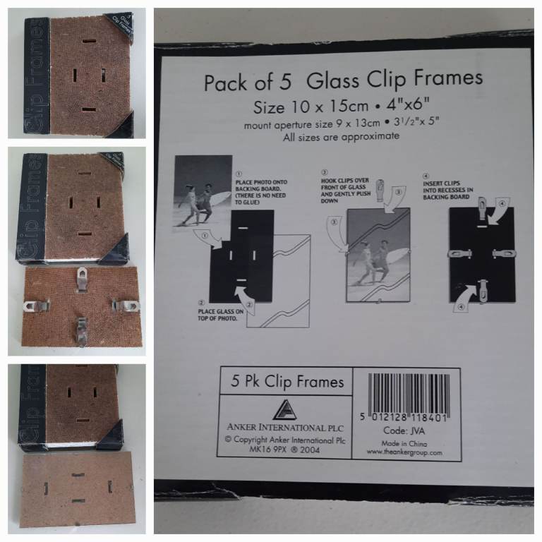 Pack of 5 Glass Clip Frames Size 6x4 Inches for Photos Picture Art Home Decor