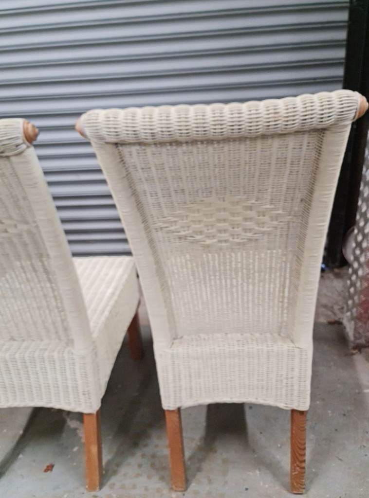 4 x High backed wicker style dining chairs - Cream