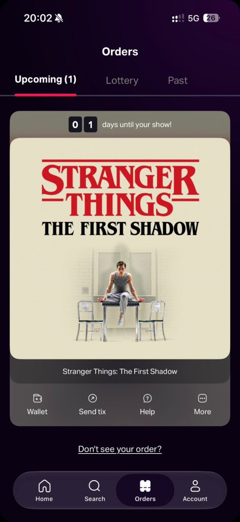 2x Stranger Things: The First Shadow Tickets – 23 June – £60 for Both