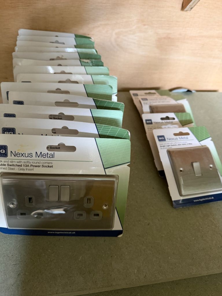 BG Nexus Metal Switched 13A Power Sockets & Light Switches - NEW