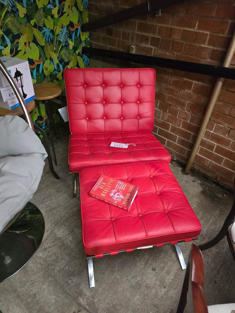 image for Barcelona leather chair with matching foot stool 