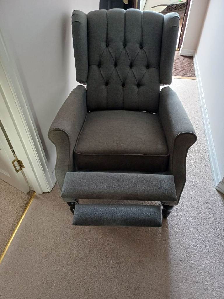 Grey Recliner Armchair – Fabric, Good Condition