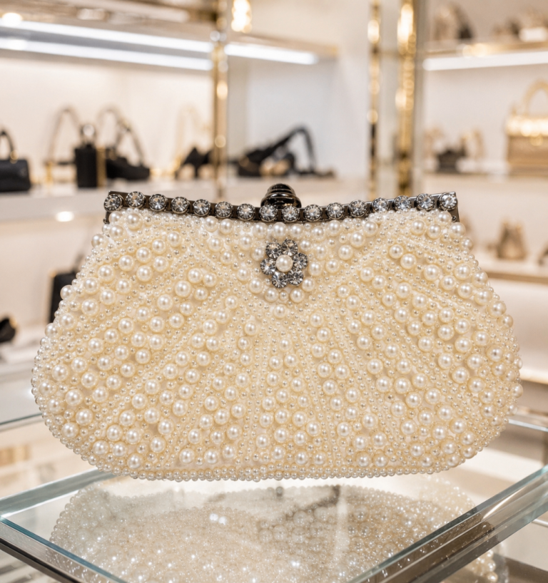 Stunning Pearl Beaded Clutch Bag – Cream, As new