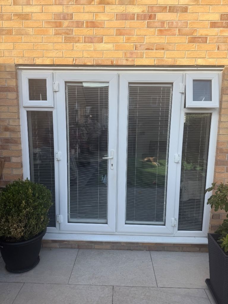 White uPVC French Doors with Side Panels and Top Openers