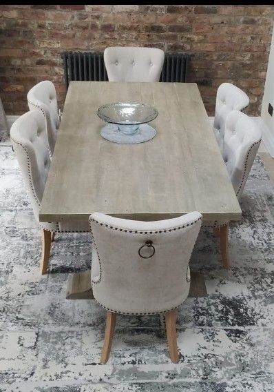 Bowood Reclaimed Pine Table & Julian Bowen Set of 6 Cream Veneto Knockerback Chairs 