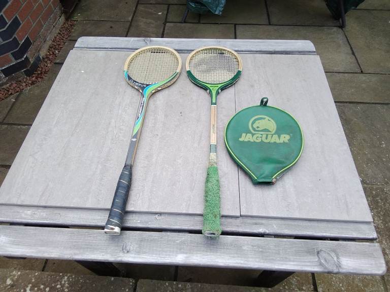 Jaguar Squash rackets with covers.