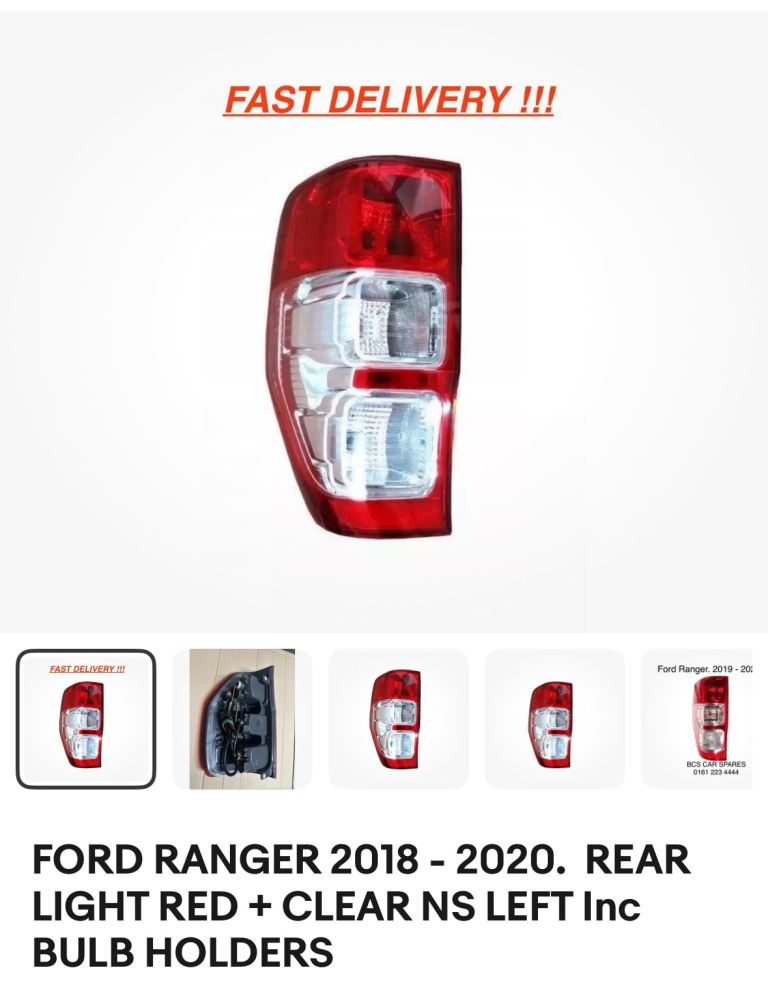 Ford Ranger.  Rear light. Passenger outer.  2018 - 2021.  Facelift 