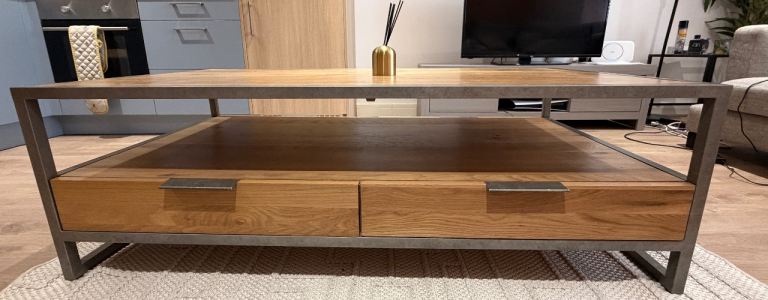 Solid Oak Industrial-Style Coffee Table