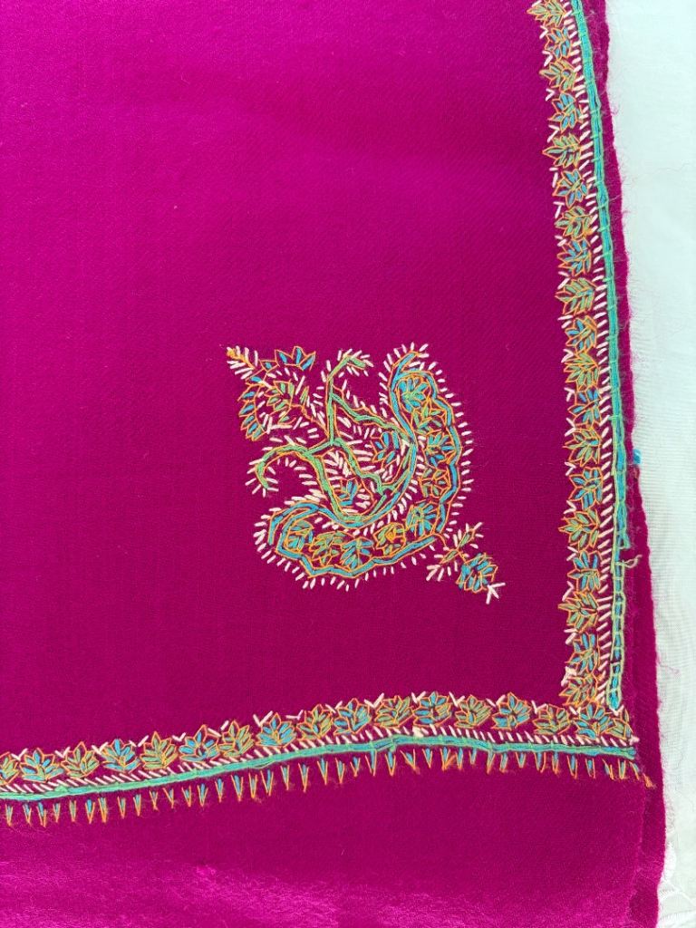 MOHNI Pure New Wool Shawl – Pink, Embroidered