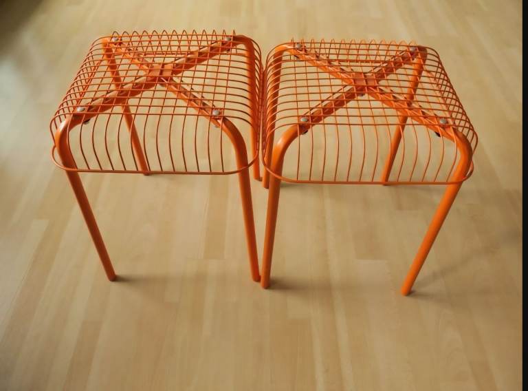 IKEA Vasteron Orange Metal Wire Chair Stool by Inma Bermúdez & Francis Cayouette (x2)