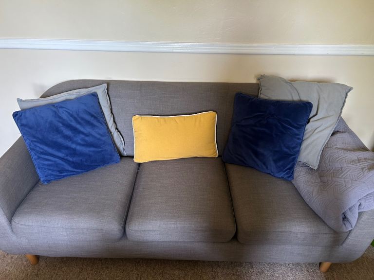 MADE Grey Fabric Three-Seater Sofa – Good Condition