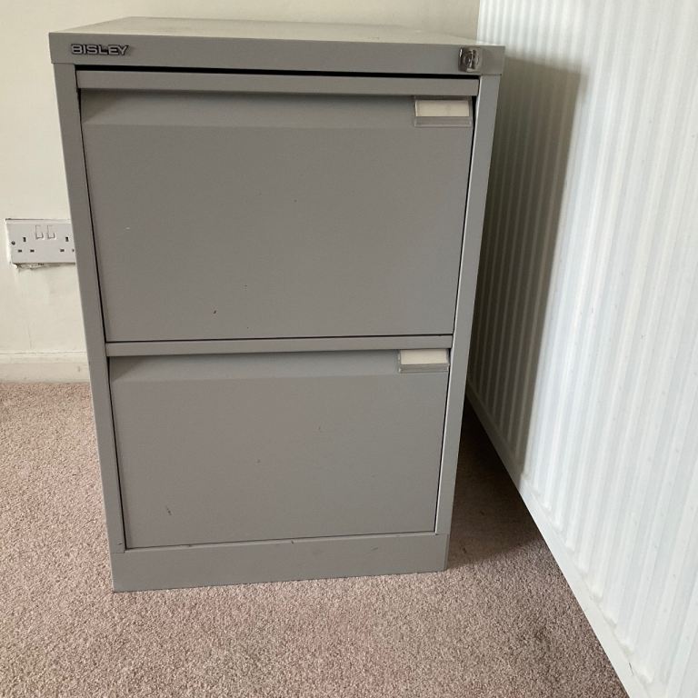 Bisley Grey 2-Drawer Filing Cabinet with Hanging Files
