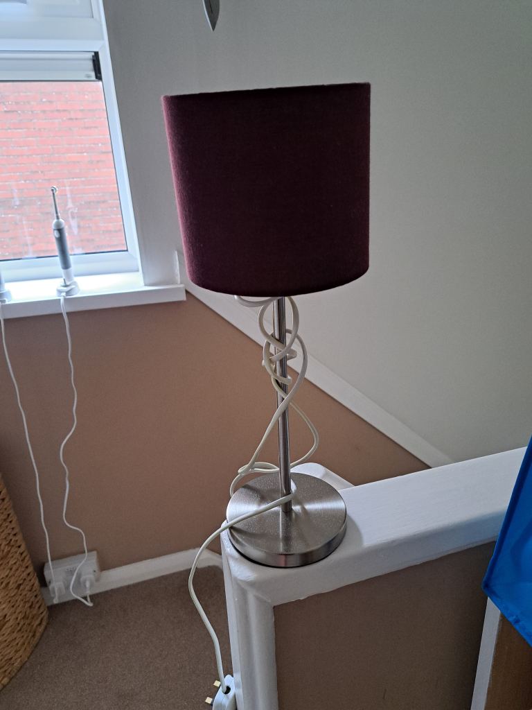 Stylish Bedside Lamp with Maroon Shade – Good Condition