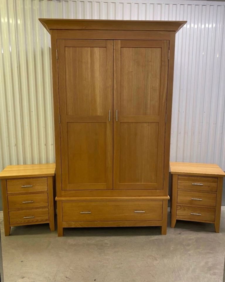 John Lewis Oak double wardrobe & 2 bedside tables
