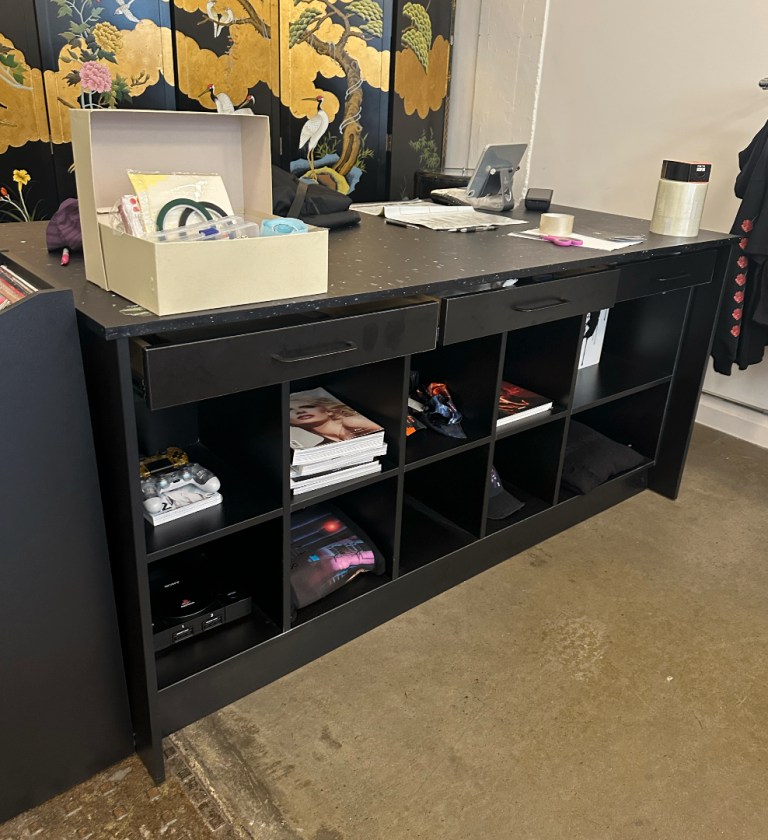 Black Bespoke counter for retail or design table 