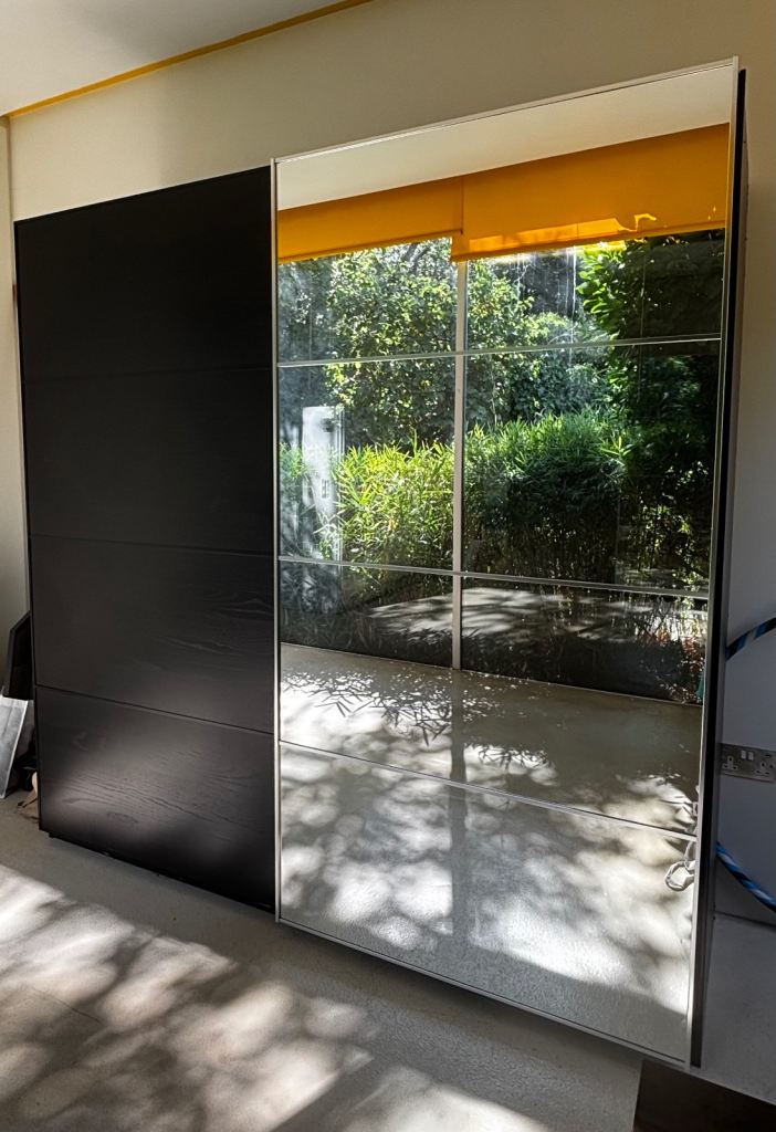 IKEA Wardrobe Black, Double Sliding Mirrored Doors