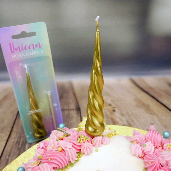 SINGLE Unicorn Horn Candle NOVELTY BIRTHDAY PARTY CAKE CANDLES GOLD Party Topper