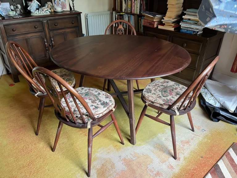 Vintage Ercol Windsor Dining Set - Drop Leaf Table & 4 Chairs