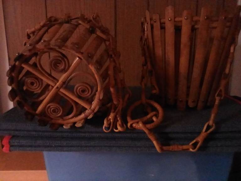 2 bamboo hanging plant pot baskets- still available