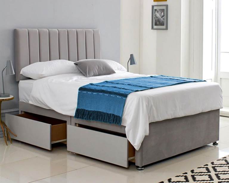 image for Luxury 4FT6 Divan Double Bed with Mattress & Storage – 20% Discount – COD **