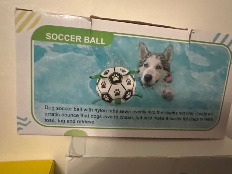 New Dog Soccer Ball with Nylon Tabs for Fetch, Tug, and Retrieve
