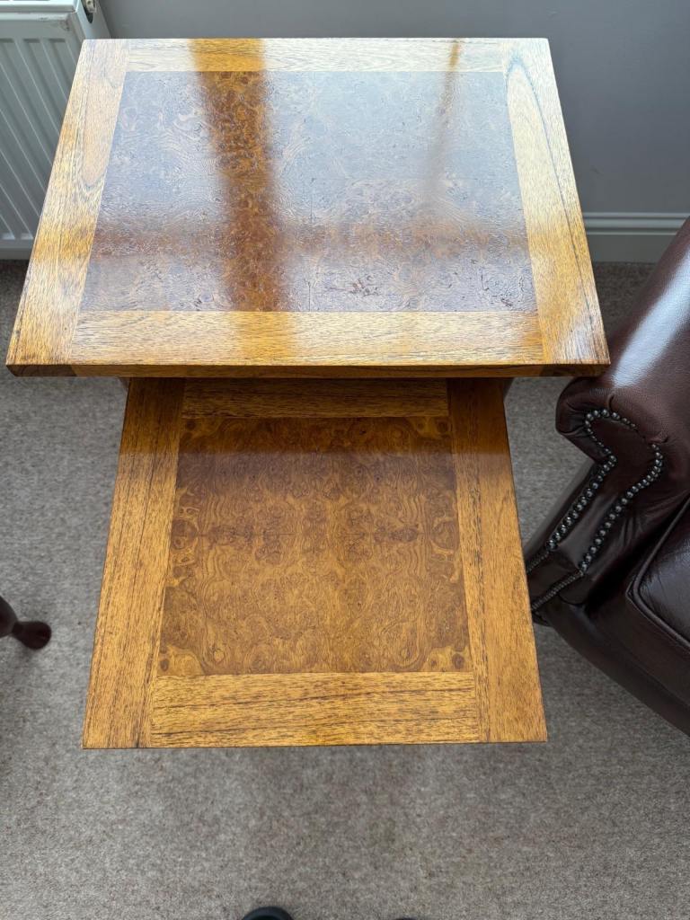 Nest of 2 Solid Wood Burr Walnut Effect Side Tables 