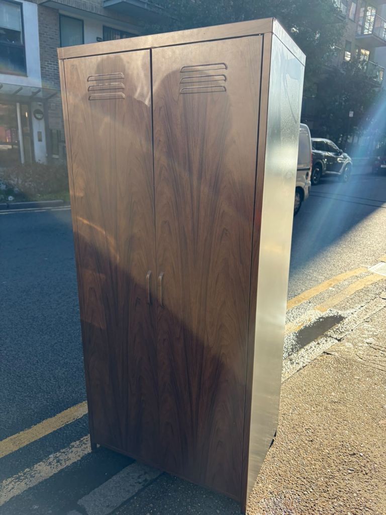 Free delivery Metal Wardrobe with Wood Effect Doors and Shelves