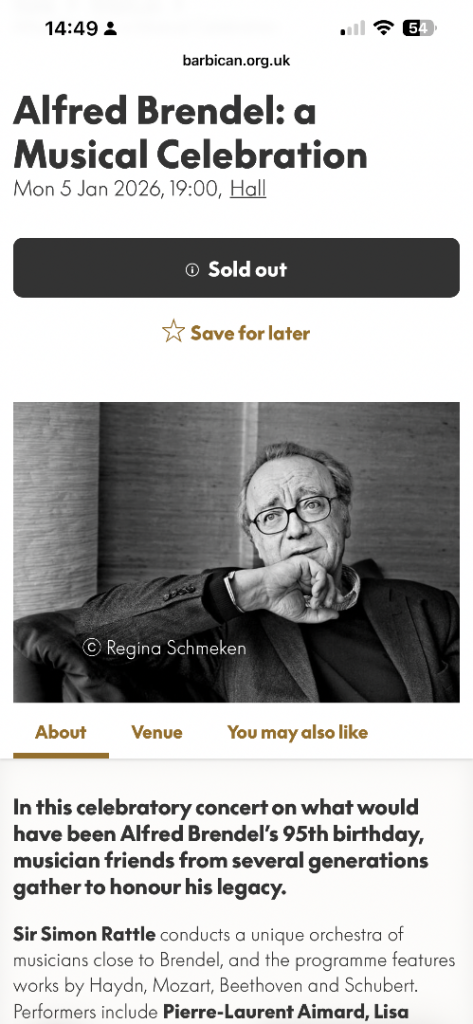 Alfred Brendel memorial concert 