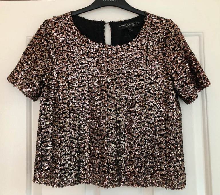 Topshop Petite bronze sequinned top UK 8 VGC 