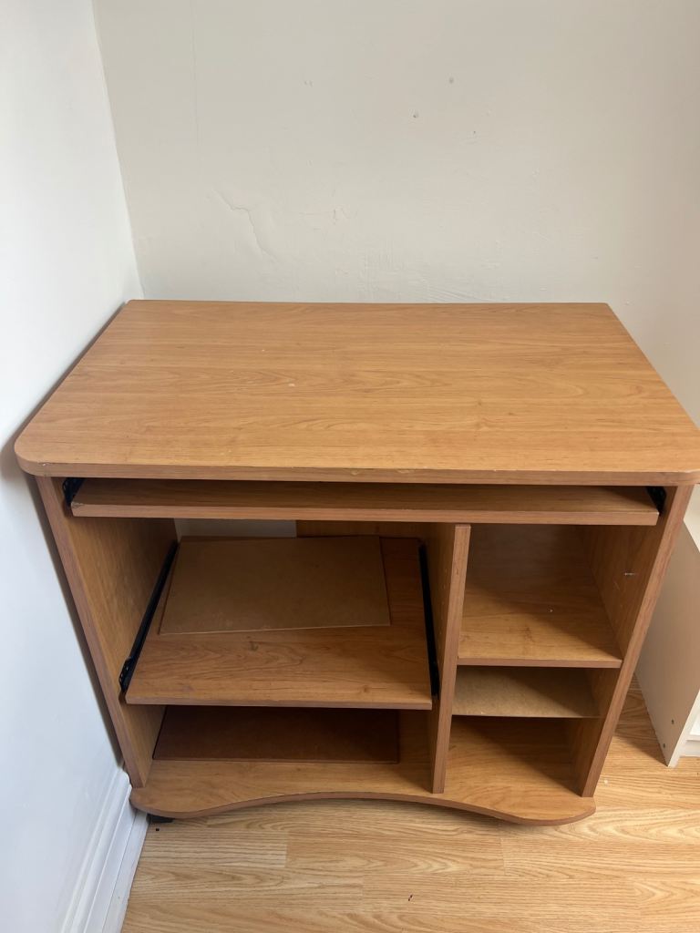 Compact Wooden Desk with Pull-Out Keyboard Tray