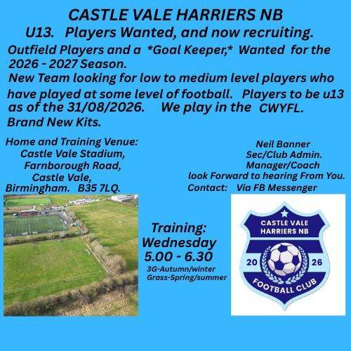 U13 Players Wanted.  2026 - 2027 Season.