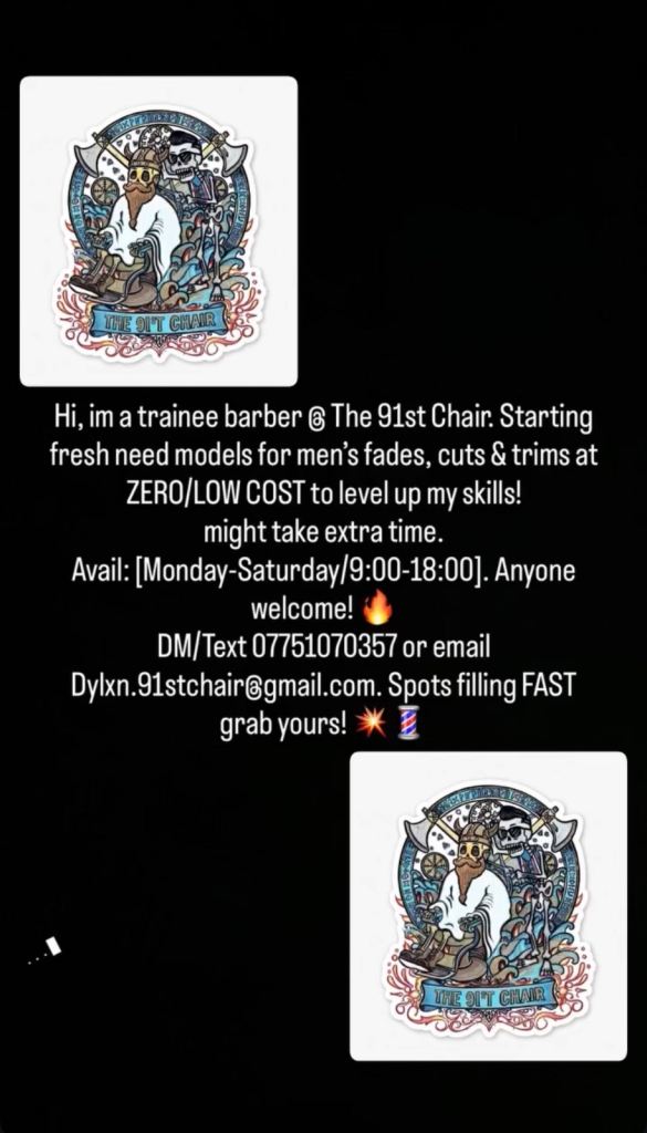 Free haircuts-trainee barber