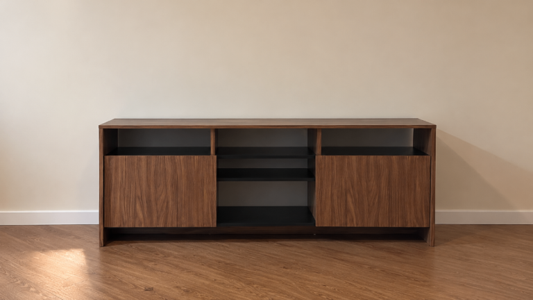 TV cabinet and round table with lamp for drawing room 