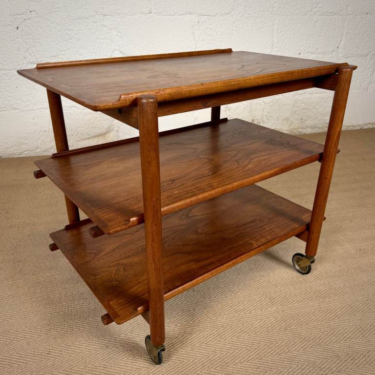 Danish Teak Drinks Trolley Vintage Poul Hundevad Serving Cart Mid Century