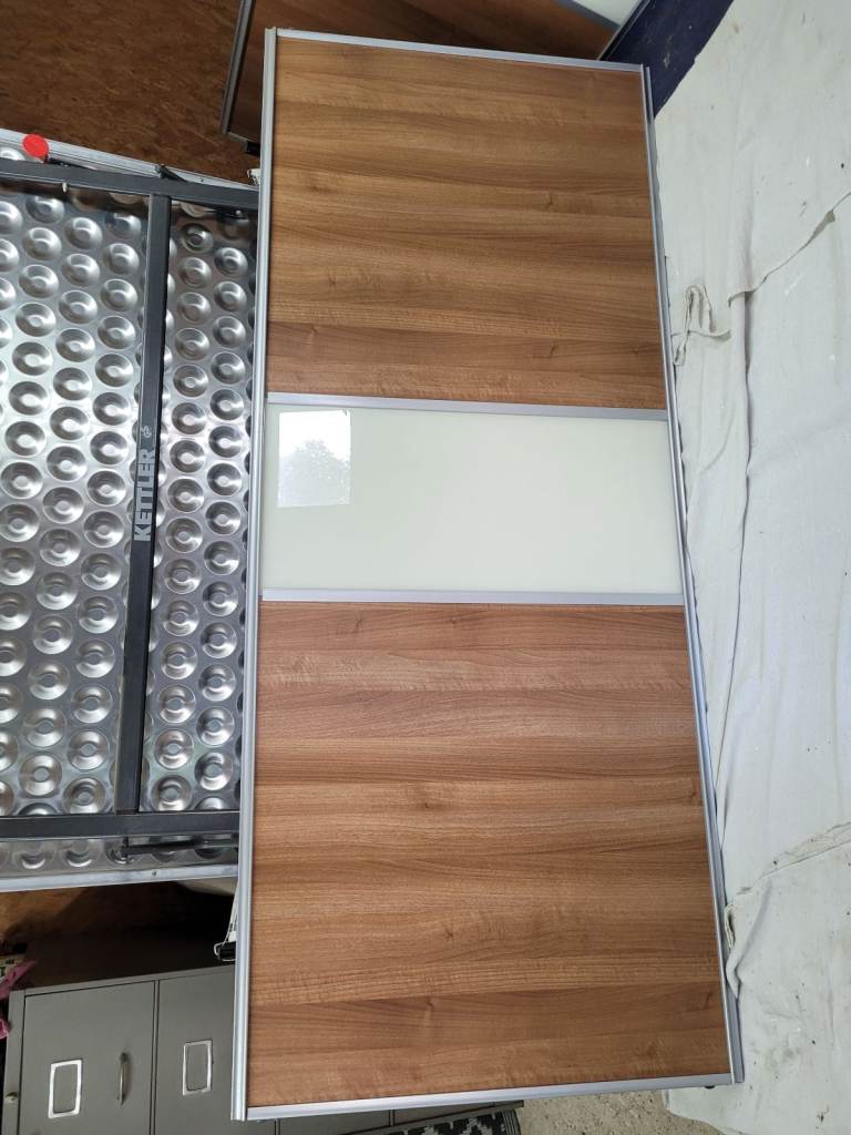3 x Sliding Wardrobe doors and Tracking - Glass and Wood effect