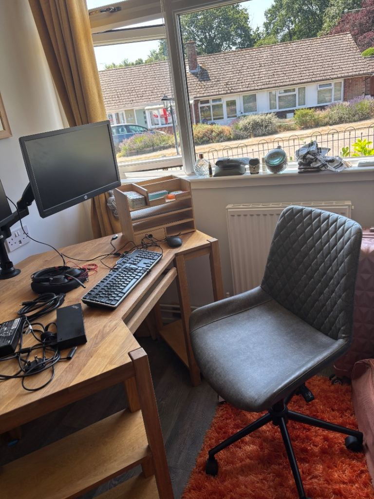 Complete working from home office set up including Corner Office Desk with Shelving – Good Condition