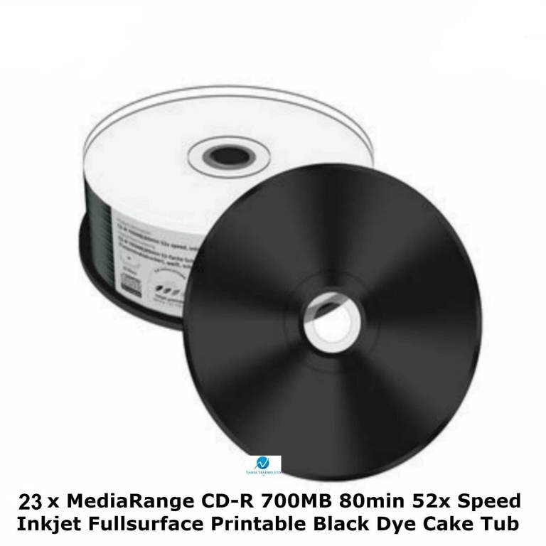 22 x MediaRange CD-R 700MB 52x Speed Inkjet Printable Black Dye