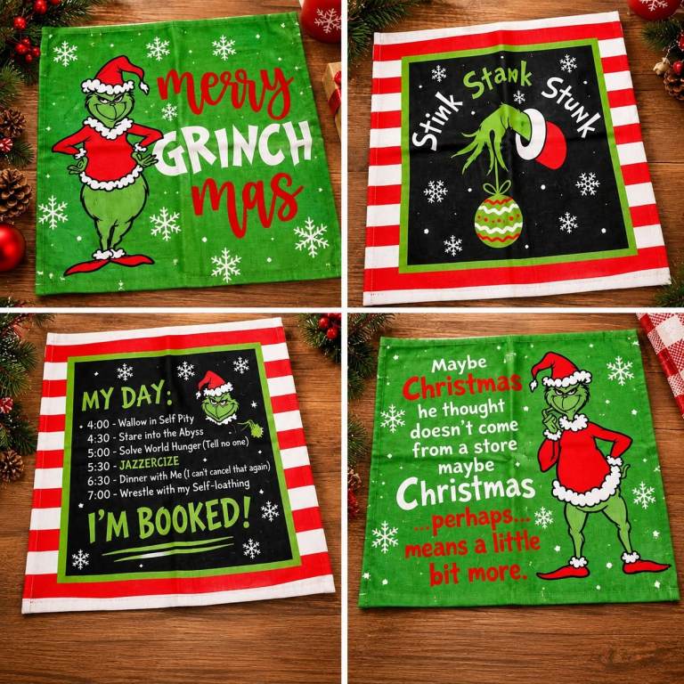 New Grinch Christmas Tea Towels - Set of 4