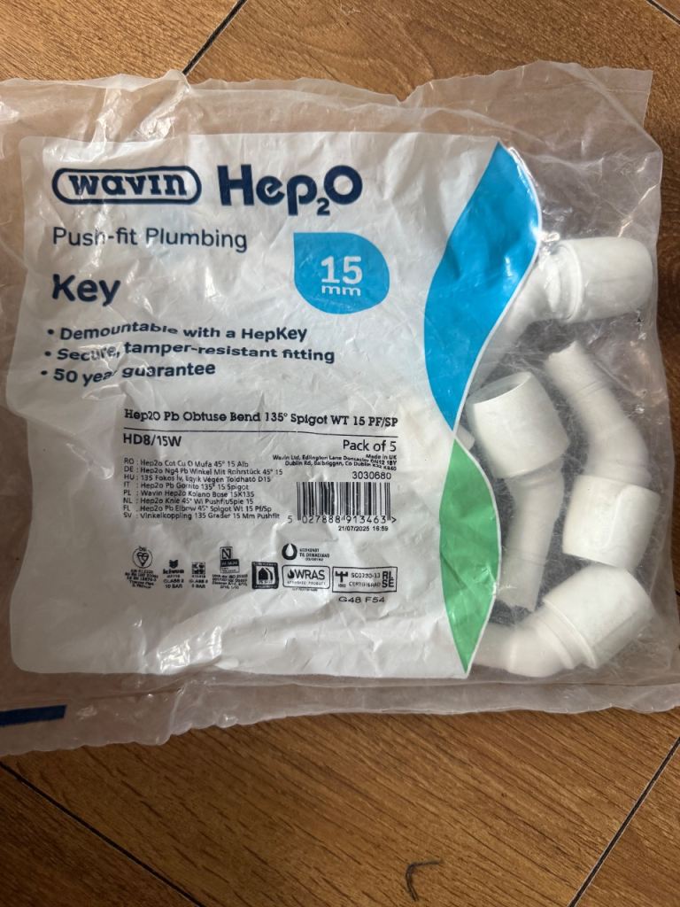 hep2o 15mm 45 degrees pack of 5