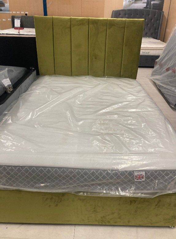 Double 4'6 Olive Green 30" High Headboard with Base ( no Mattress)